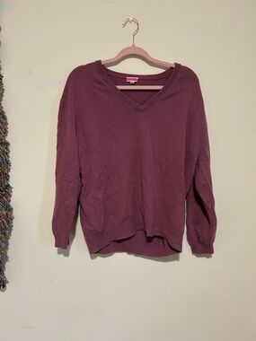 Berry Purple 100% Cashmere V-neck Sweater